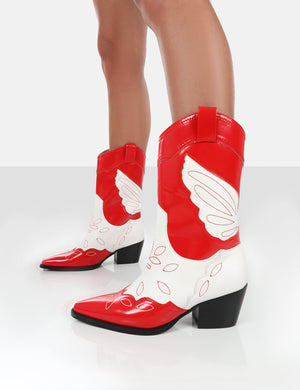 Howdy Red Patent Pointed Toe Western Cowboy Ankle Boots