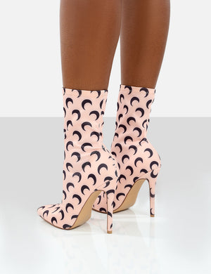 Saturn Return Pink Pointed Toe Printed Sock Boots