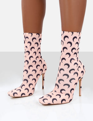 Saturn Return Pink Pointed Toe Printed Sock Boots