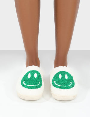 Smile Green Printed Smiley Face Slippers