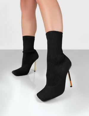 Souffle Black Knit Stiletto Heel Sock Ankle Boot
