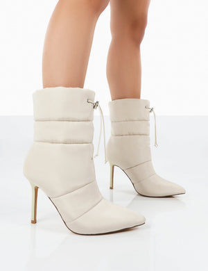 Kenza x Public Desire Reset Beige Nylon Padded Heeled Ankle Boots