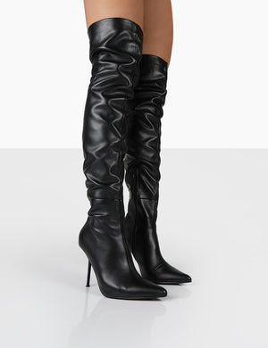 Tianna Black PU Pointed Toe Over The Knee Stiletto Boots