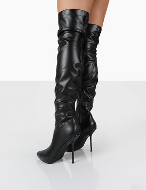 Tianna Black PU Pointed Toe Over The Knee Stiletto Boots