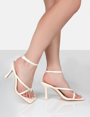 Verdant Ecru Pu Strappy Square Toe Heels