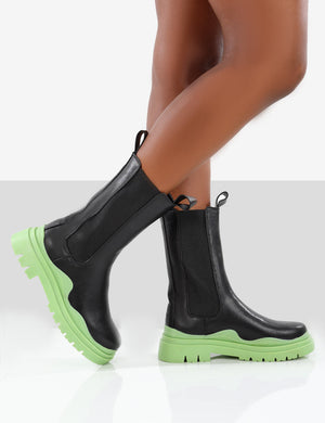 Oakley Black and Green Chunky Sole Ankle Boots